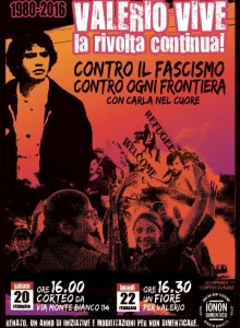 20 Febbraio ore 16 Corteo-22 Febbraio ore 16.30 Un Fiore per Valerio