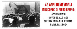 42 Anni di Memoria – In Ricordo di Piero Bruno – Giovedì 23 Novembre ore 18.00